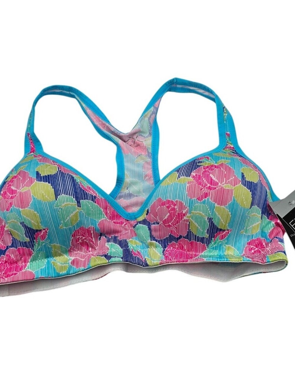 Flex Womens Sz L Wire Free Push Up Sports Bra Colorful Floral NEW